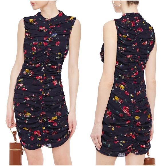 NICHOLAS Gathered Floral Print Silk Mini Dress - Picture 1 of 15